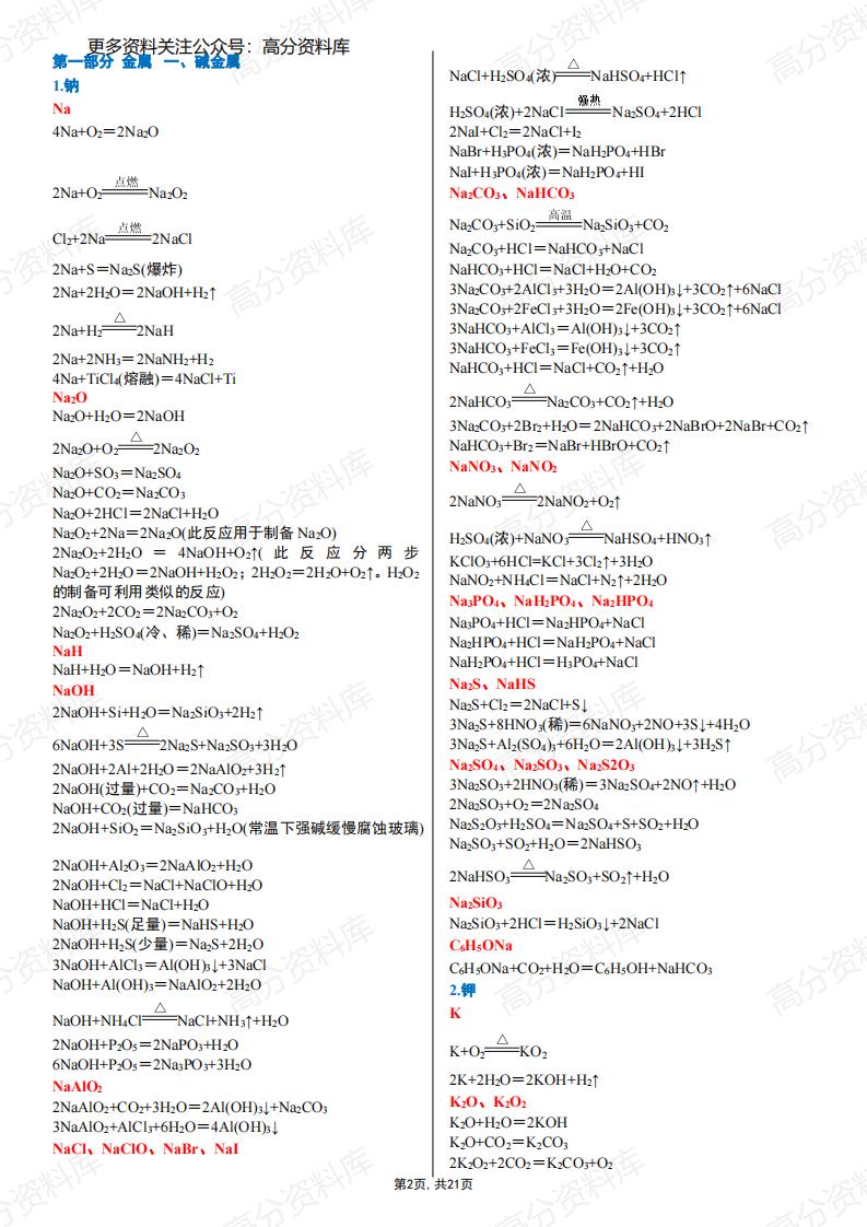 高中化学-最全高中化学方程式分类汇总插图高中化学1