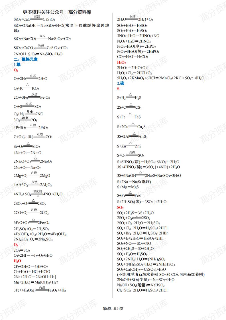 高中化学-最全高中化学方程式分类汇总插图高中化学7