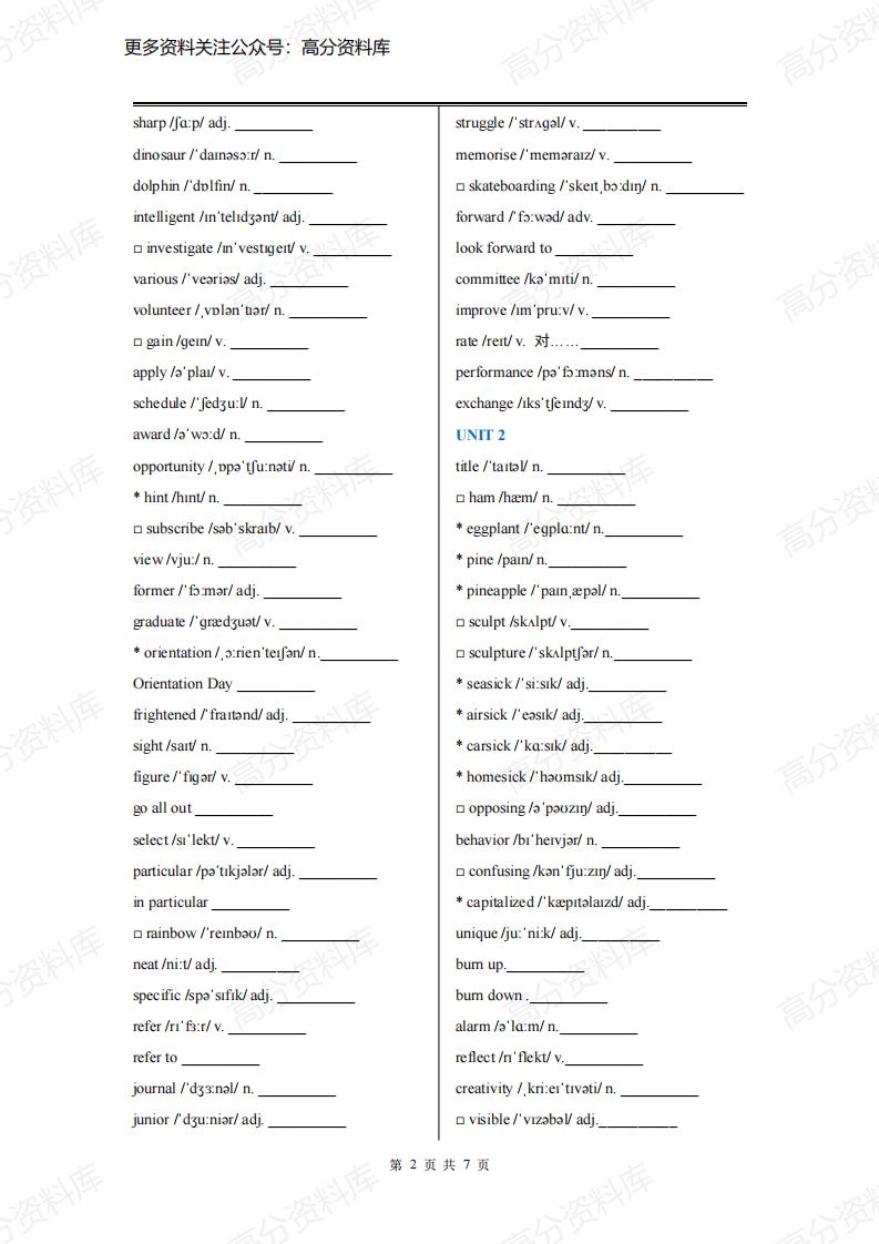 高中英语-外研版高中英语必修第一册单词默写版(2019最新版)插图高中英语1