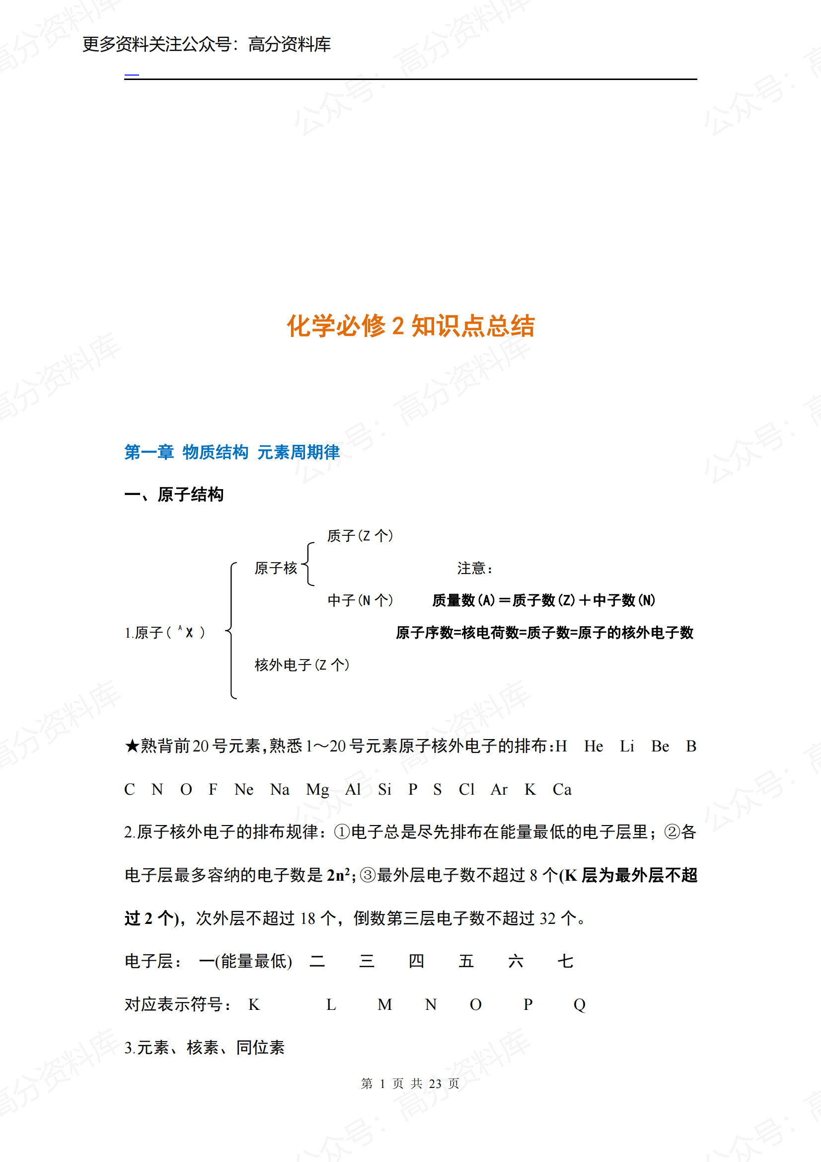 高中化学-化学必修二知识点总结-言心吖资料库