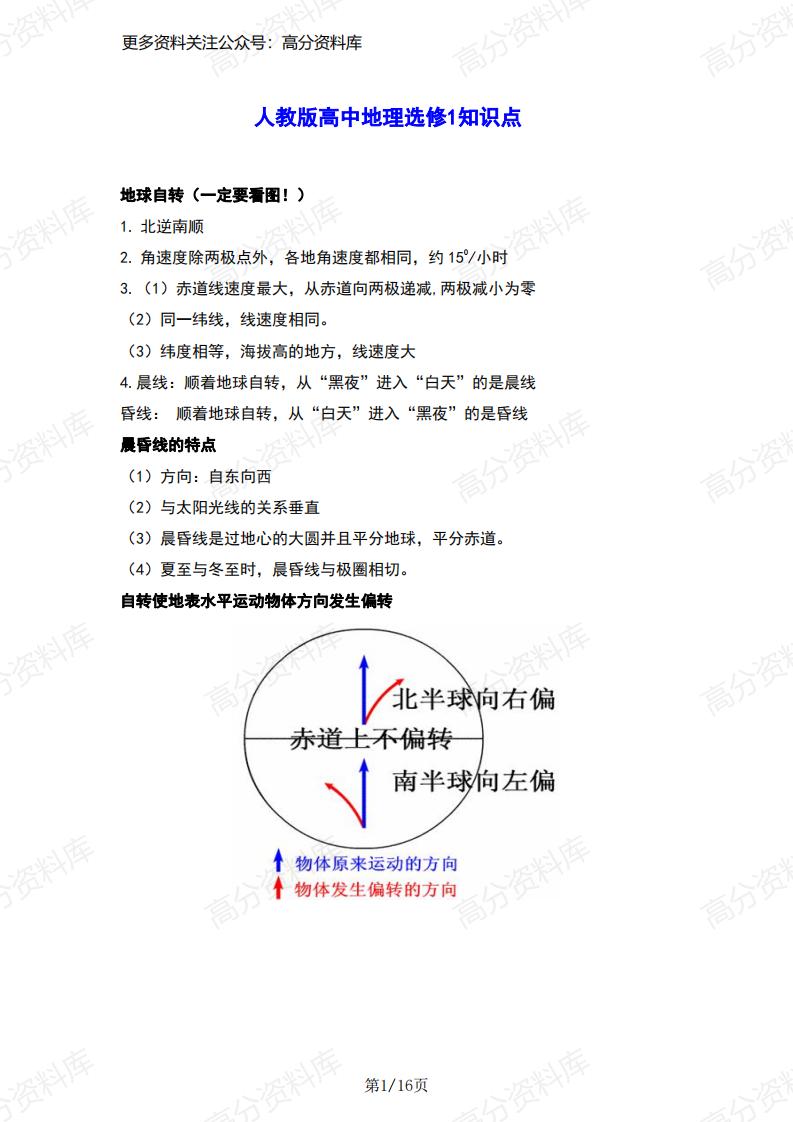 高中地理-人教版高中地理选修1知识点-言心吖资料库