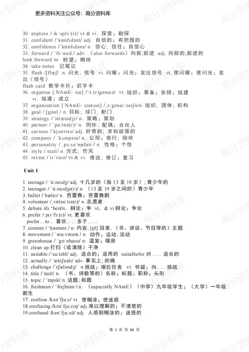 高中英语-新人教版高中英语教材必修一至选修四单词汇总（66页）插图高中英语1