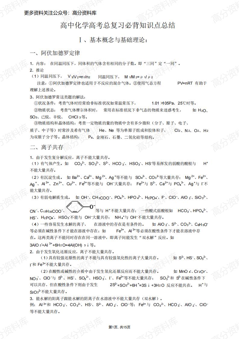 高中化学-高考总复习必背知识点总结-言心吖资料库