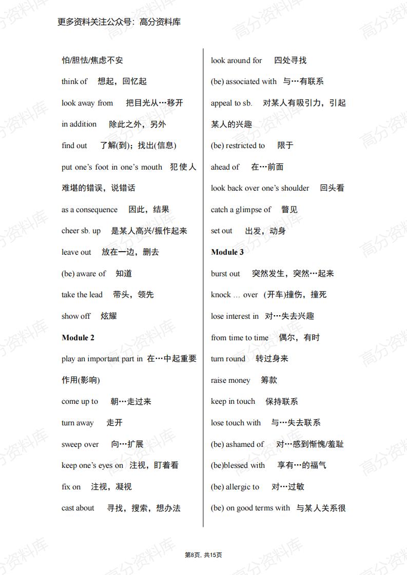 高中英语-外研版必修1-选修8重点词组归纳插图高中英语7