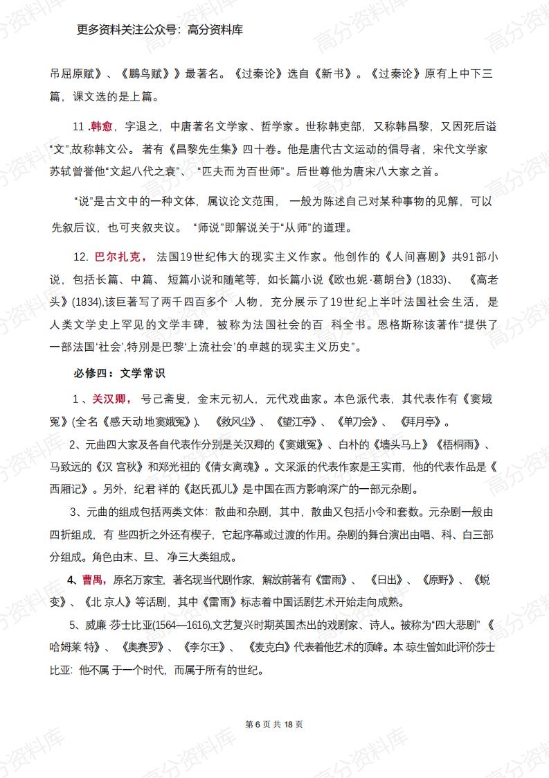 高中语文-（必修1-5+选修）文学常识超全汇总插图高中语文5