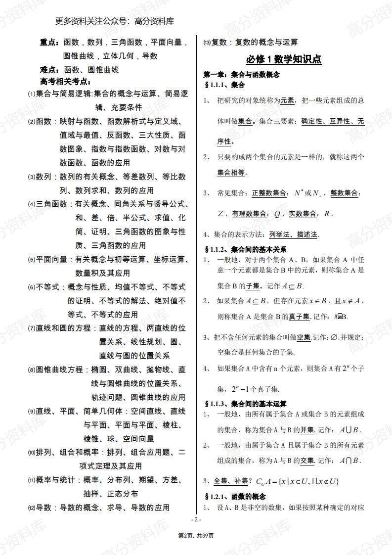 高中数学-必修+选修全部知识点精华归纳总结(新课标人教A版)插图高中数学1