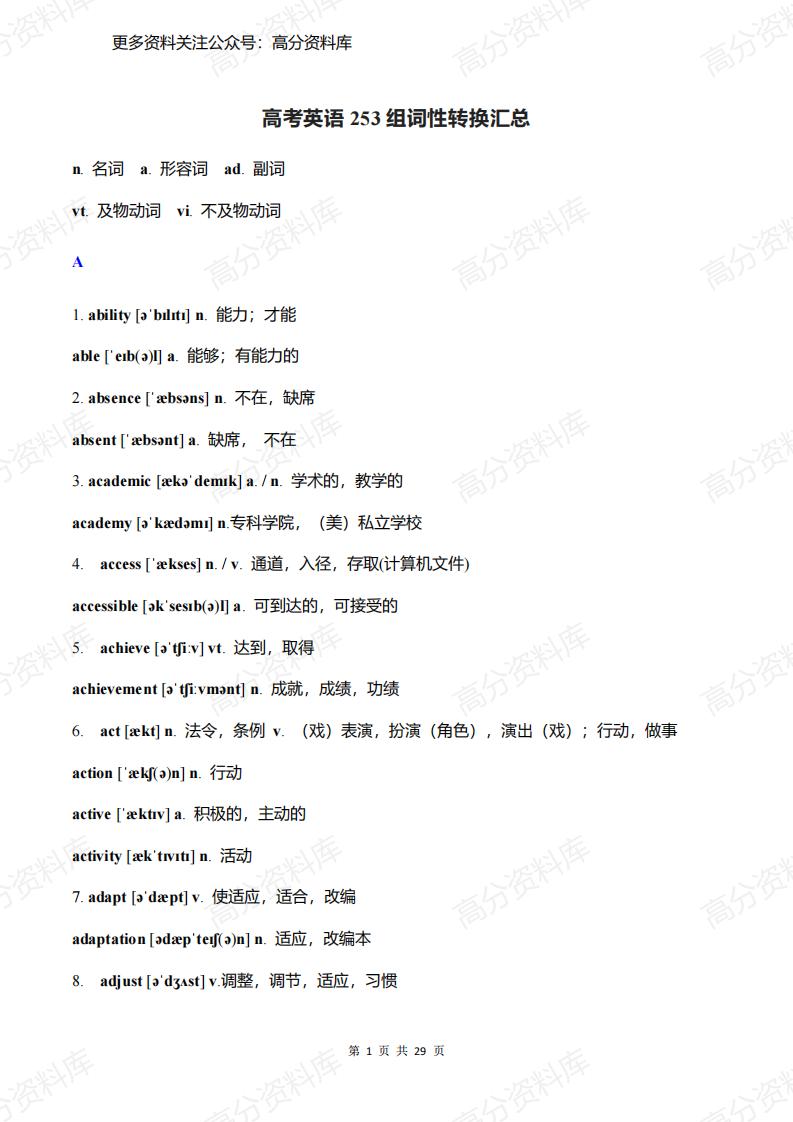 高中英语-高考英语253组词性转换汇总-言心吖资料库