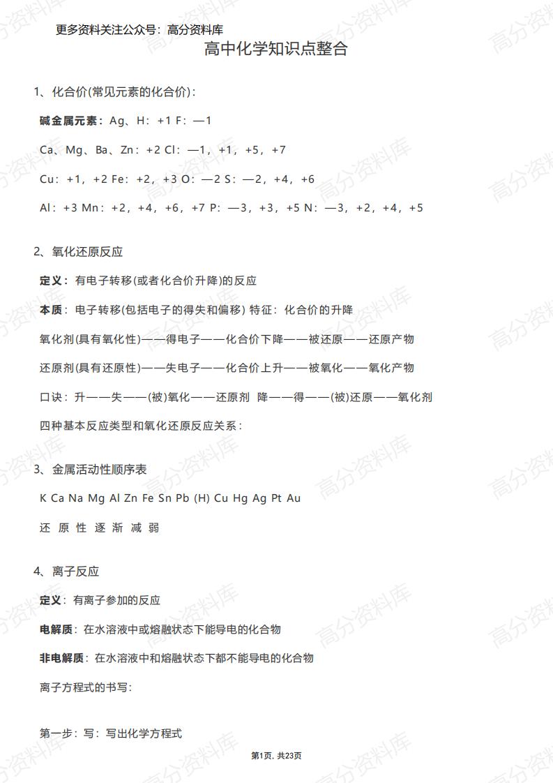 高中化学-知识点整合-言心吖资料库