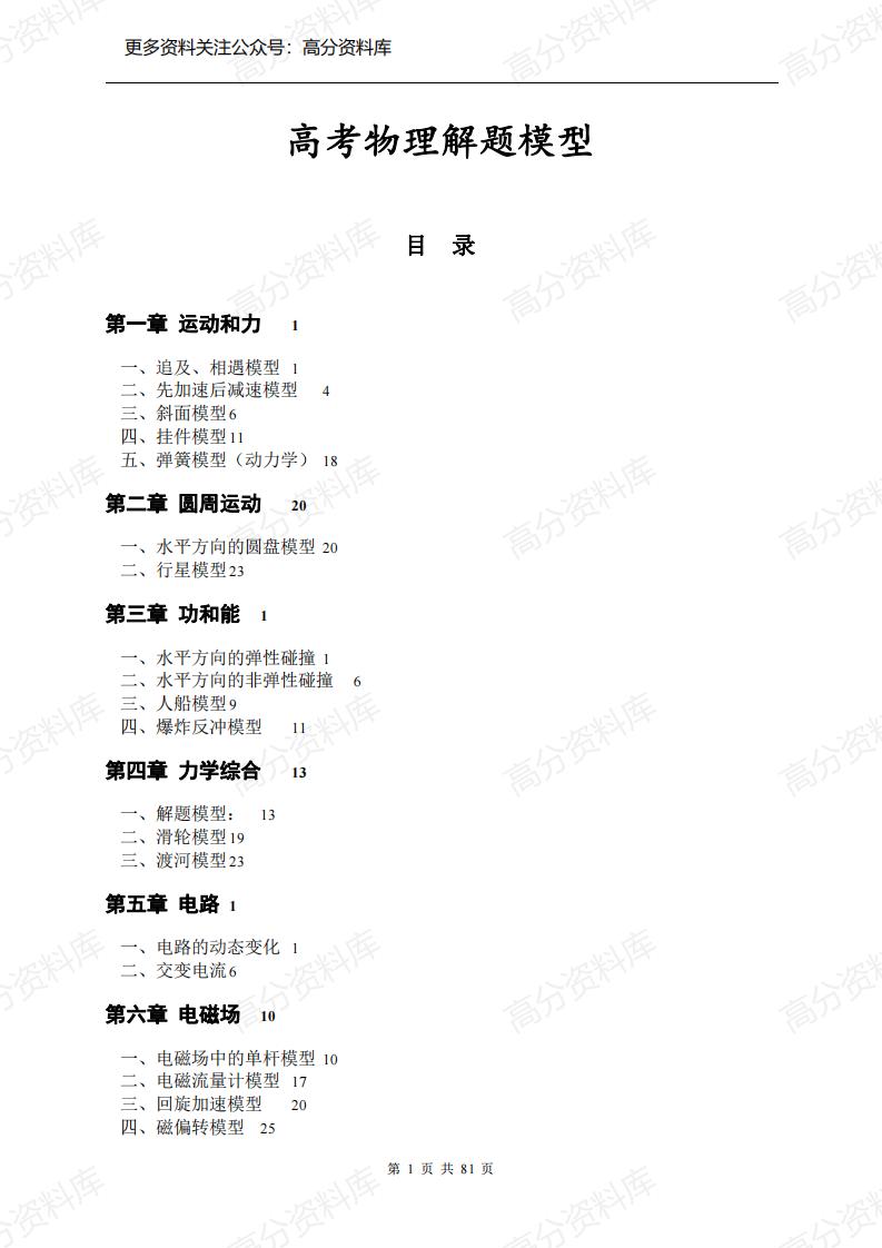 高中物理-解题模型详解(20套精讲)-言心吖资料库