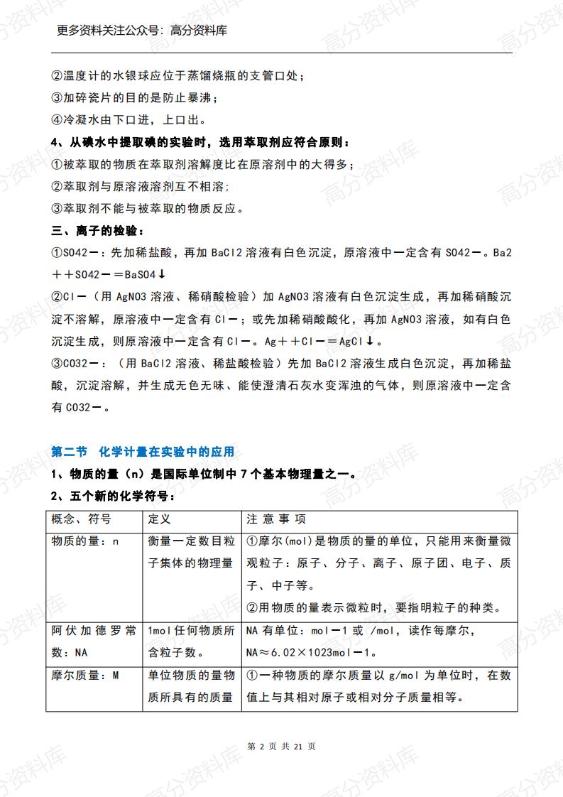 高中化学-必修一知识点总结插图高中化学1