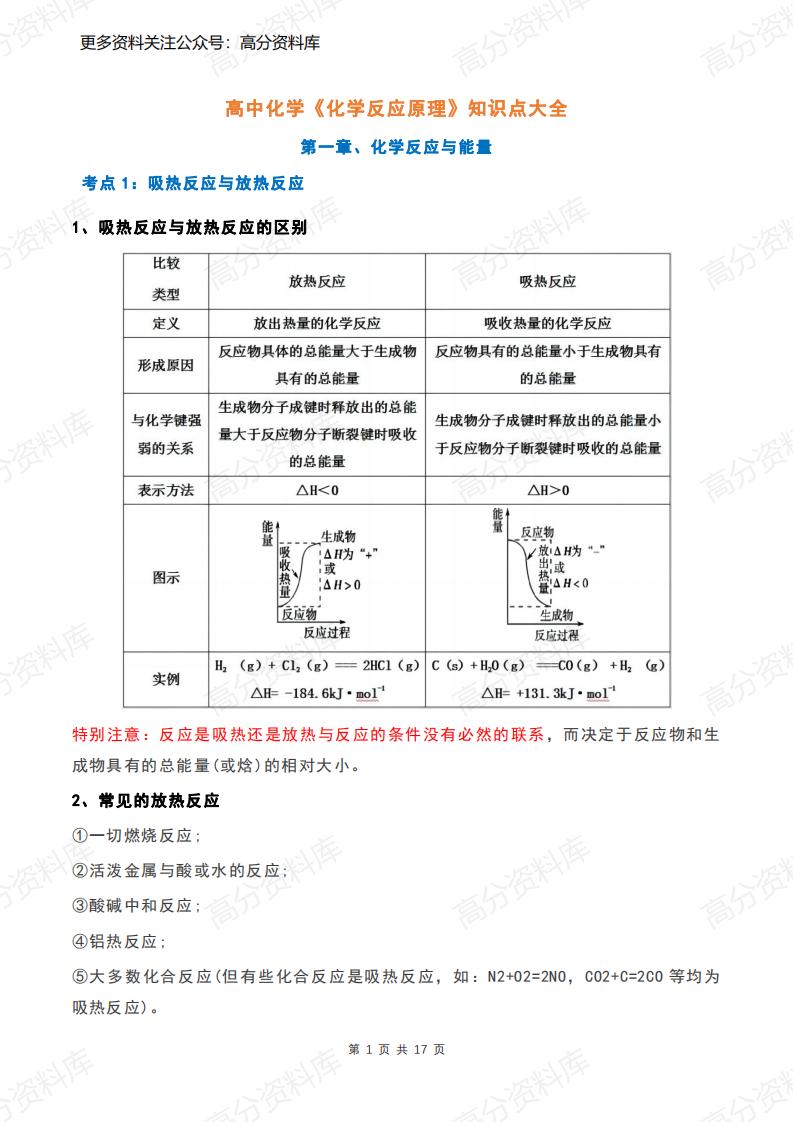 高中化学-《化学反应原理》知识点大全-言心吖资料库