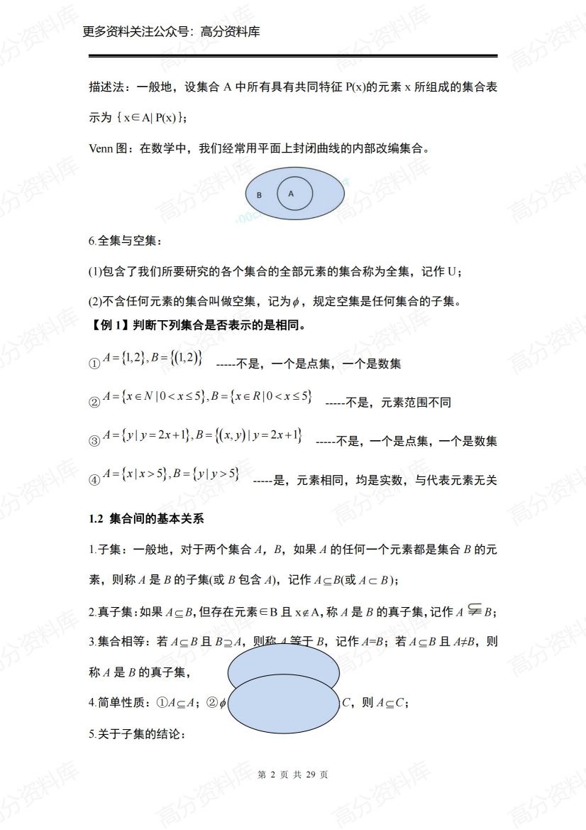 高中数学-人教A版（2019）必修第一册知识点总结插图高中数学1
