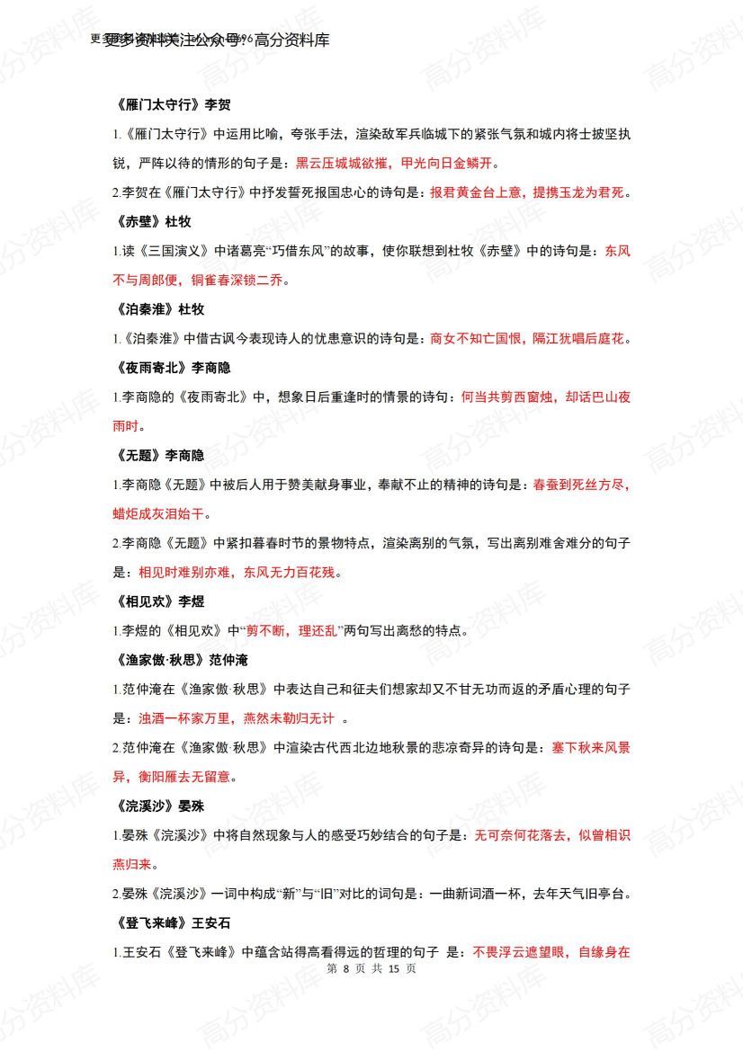 高中语文-高考语文古诗词必背重点提纲插图高中语文7