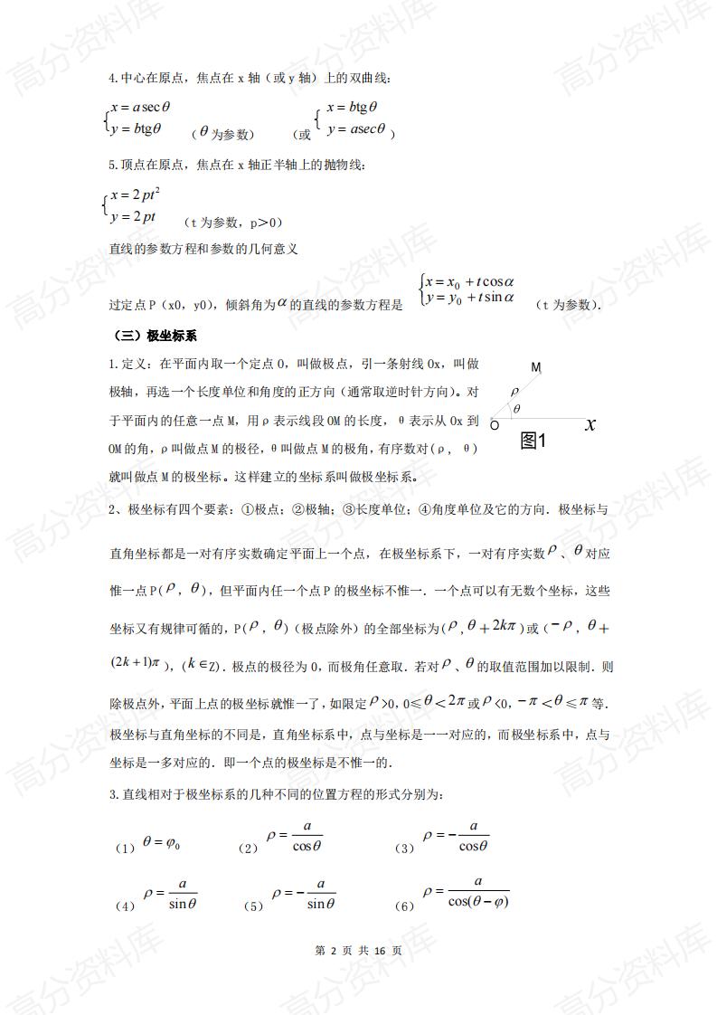 高中数学-高中数学坐标系与参数方程知识点总结插图高中数学1
