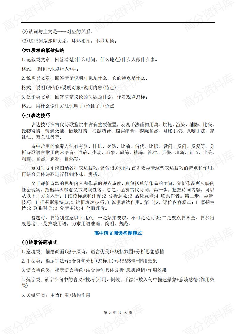高中语文-高中语文阅读理解答题公式汇总插图高中语文1