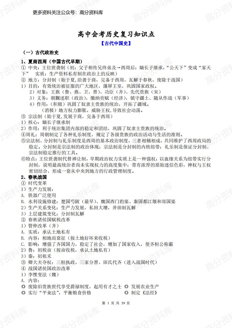 高中历史-会考复习知识点-言心吖资料库