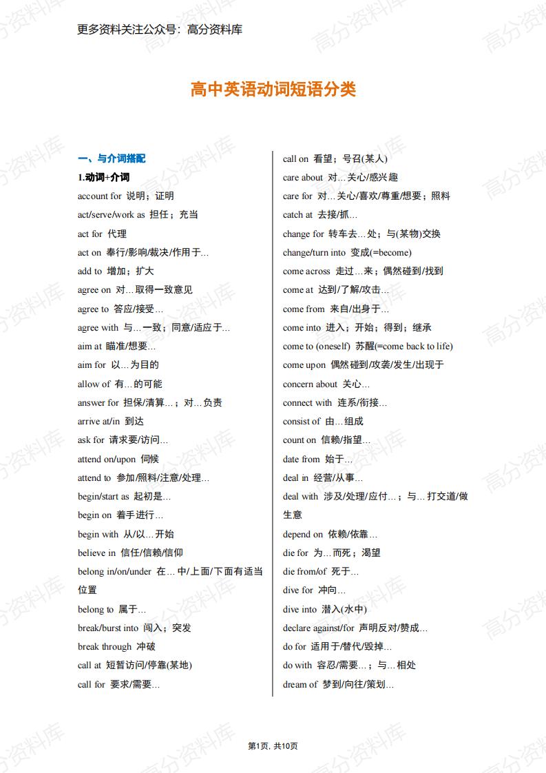 高中英语-动词短语分类-言心吖资料库