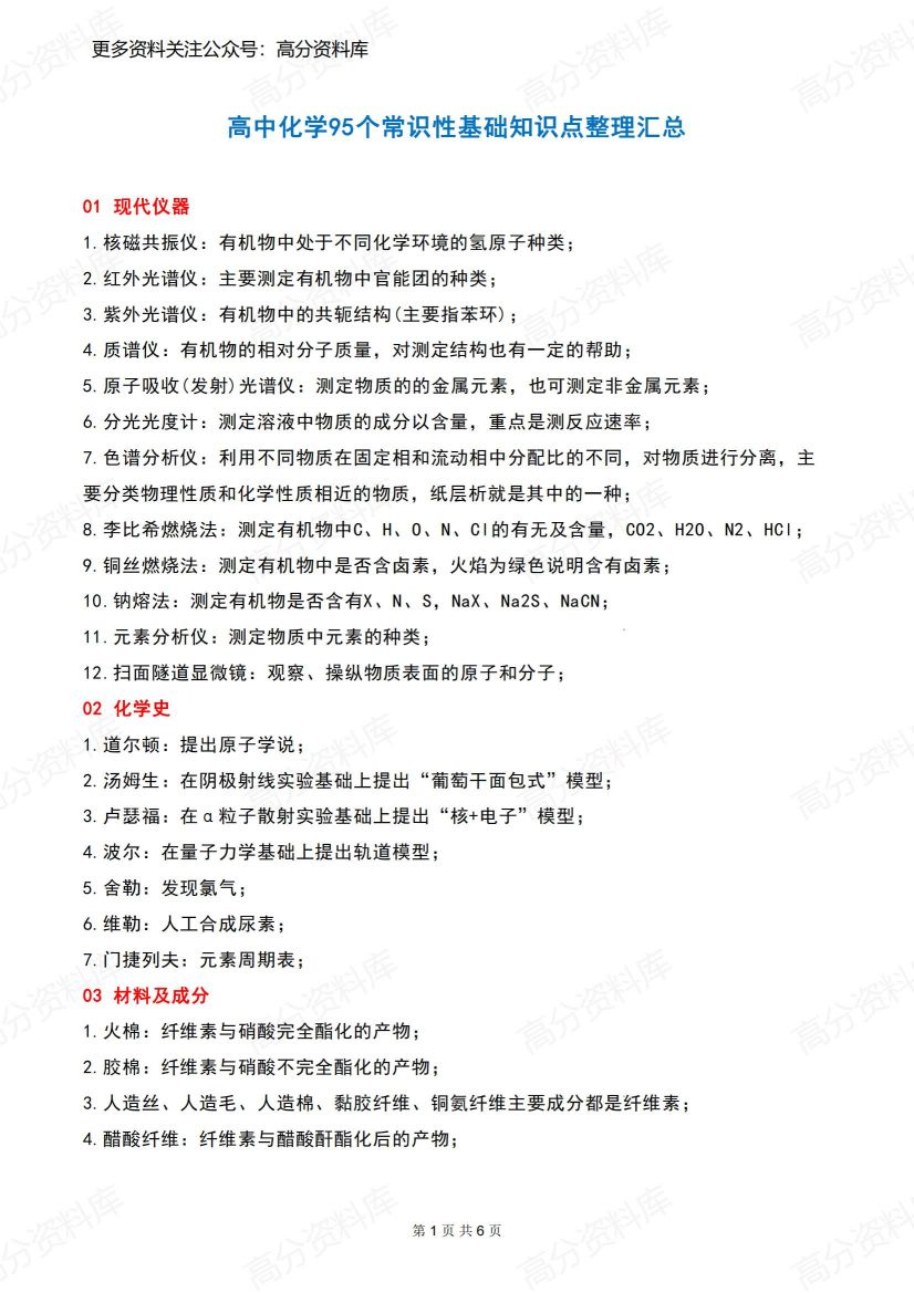 高中化学-95个常识性基础知识点整理-言心吖资料库