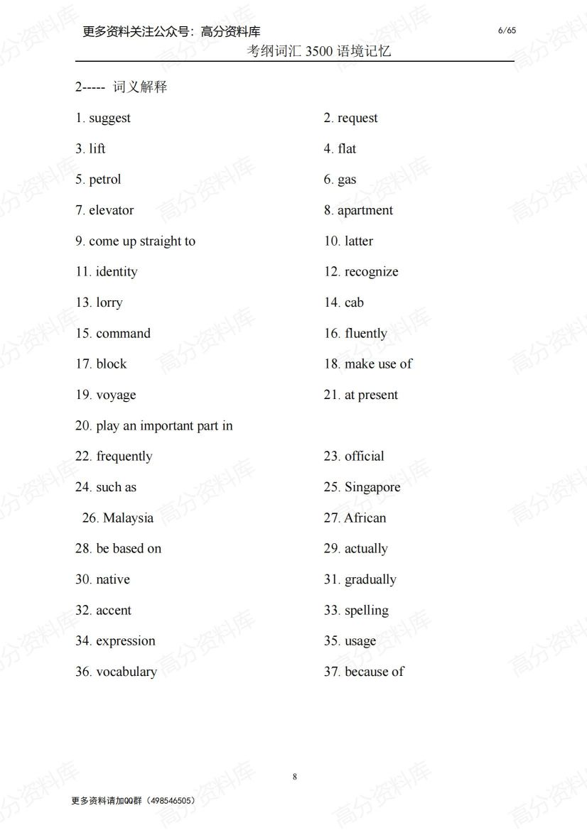 高中英语-3500词汇语境记忆(共66页)插图高中英语5