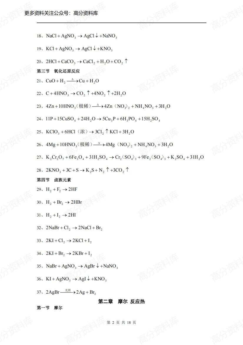 高中化学-高考总复习方程式总结插图高中化学1