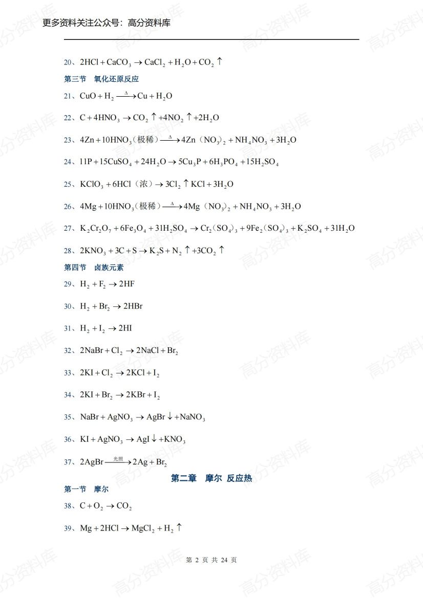 高中化学-方程式大全(完整版)插图高中化学1