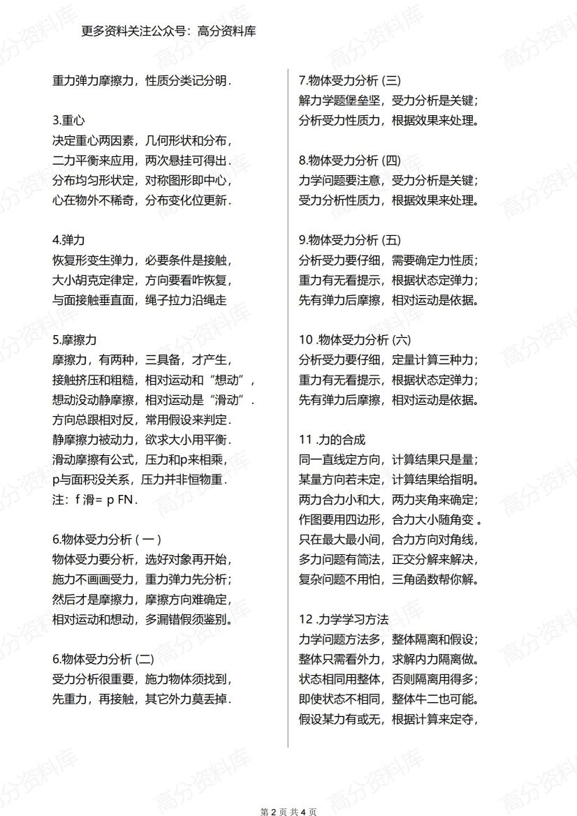 高中物理-四大专题模块快速记忆口诀插图高中物理1