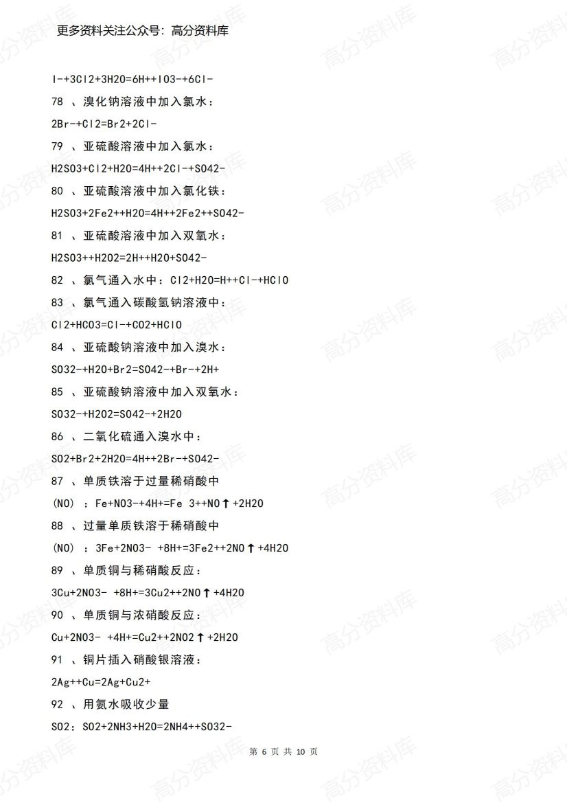 高中化学-常用常考的145个化学方程式插图高中化学5