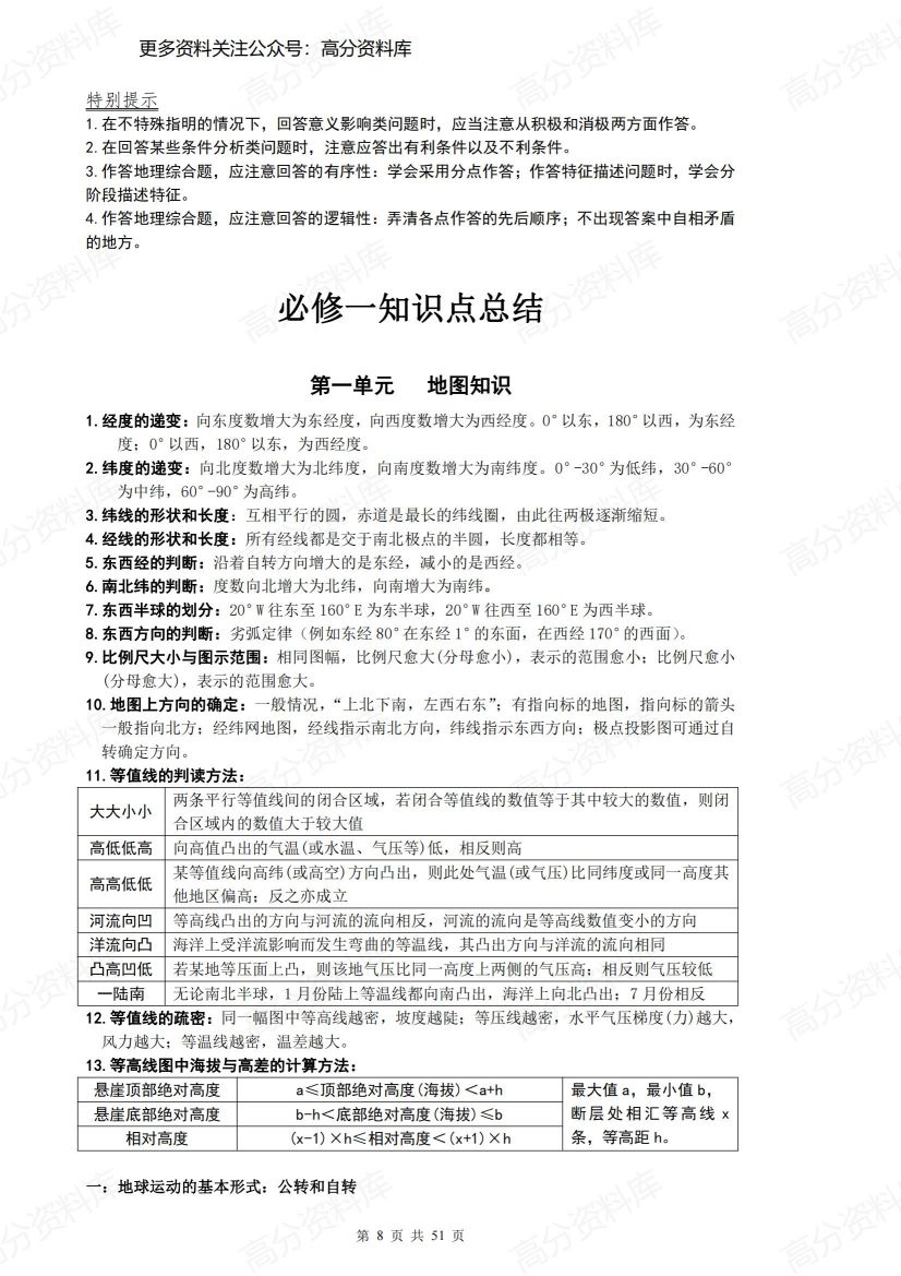 高中地理-(新课标版)大题答题模板及必修1-3知识点总结插图高中地理7