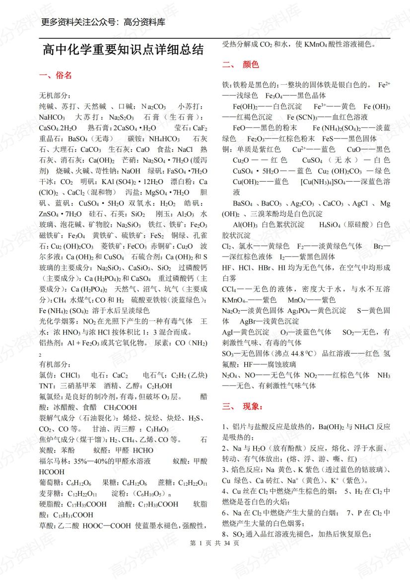 高中化学-人教版知识点详细总结-言心吖资料库