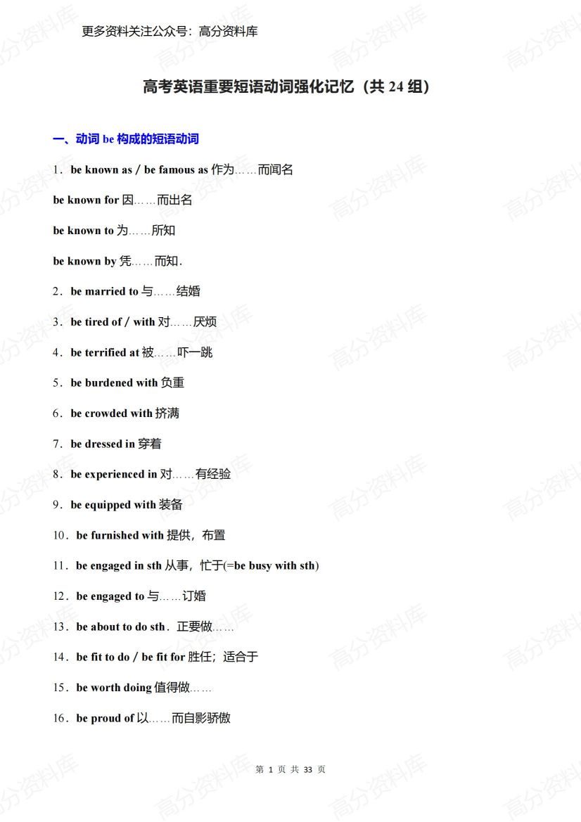 高中英语-高考重要短语动词强化记忆（共24组）-言心吖资料库