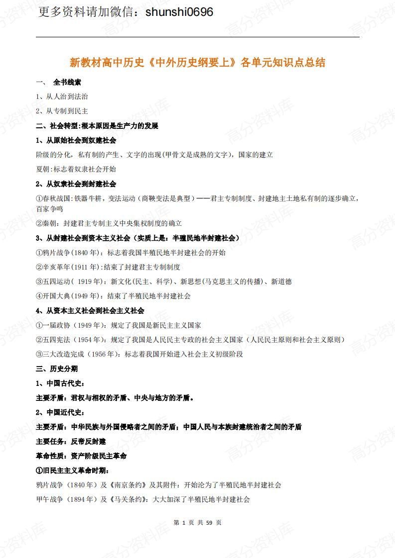 高中历史-新教材《中外历史纲要上》各单元知识点总结-言心吖资料库