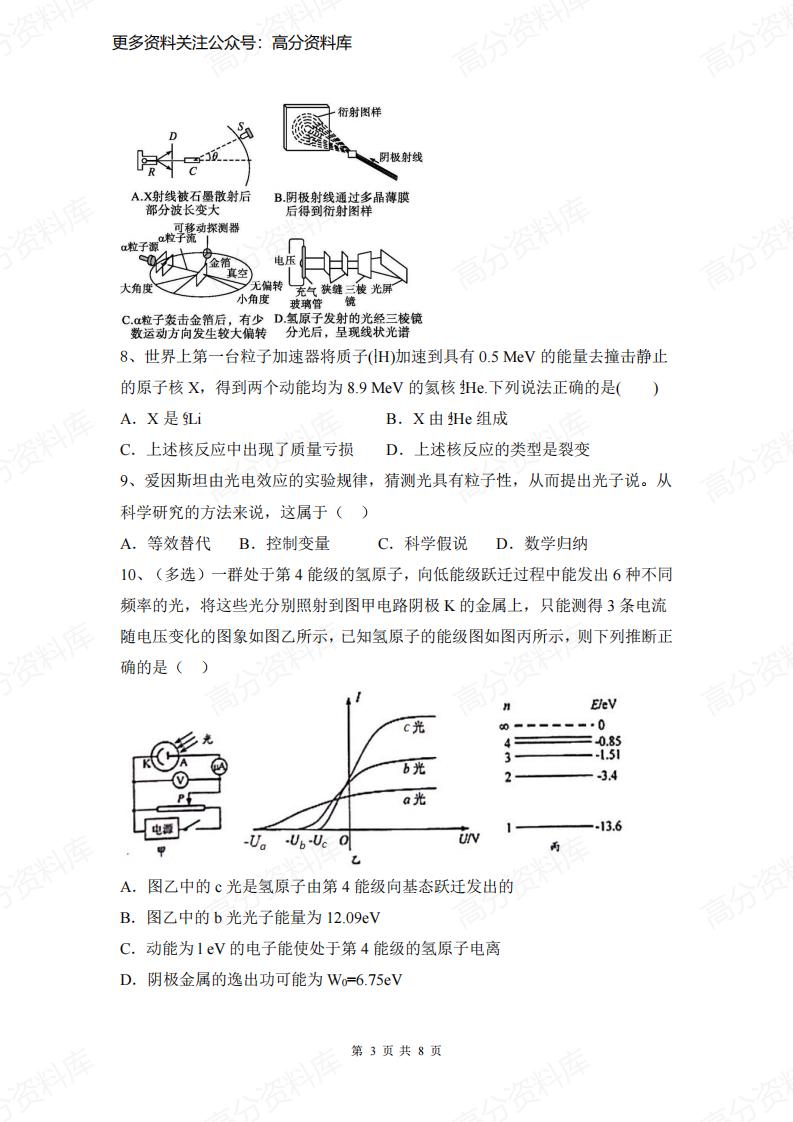 高中物理-高考物理一轮练题《近代物理初步》含答案插图高中物理2