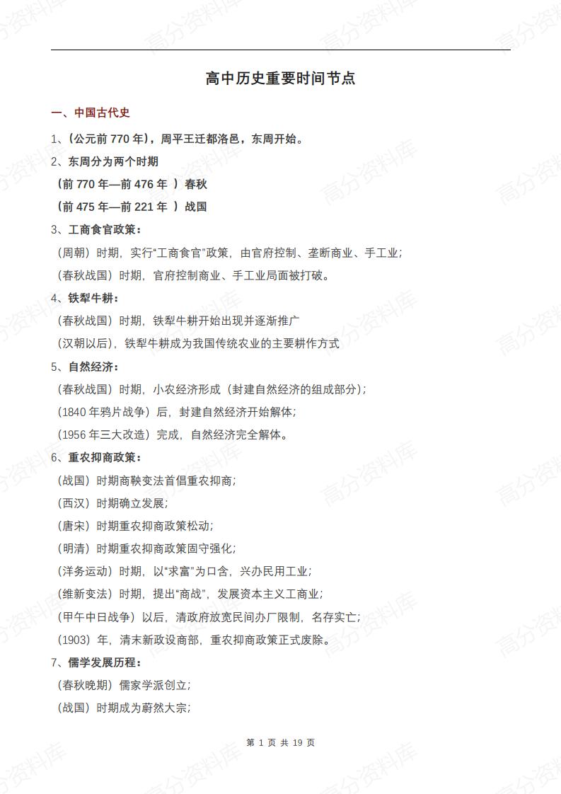 高中历史-重要时间节点-言心吖资料库