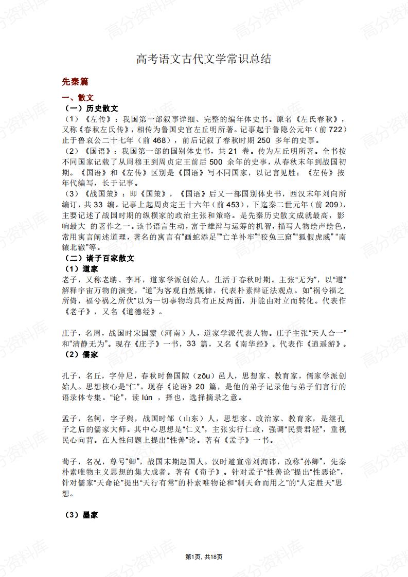 高中语文-高考古代文学常识总结-言心吖资料库