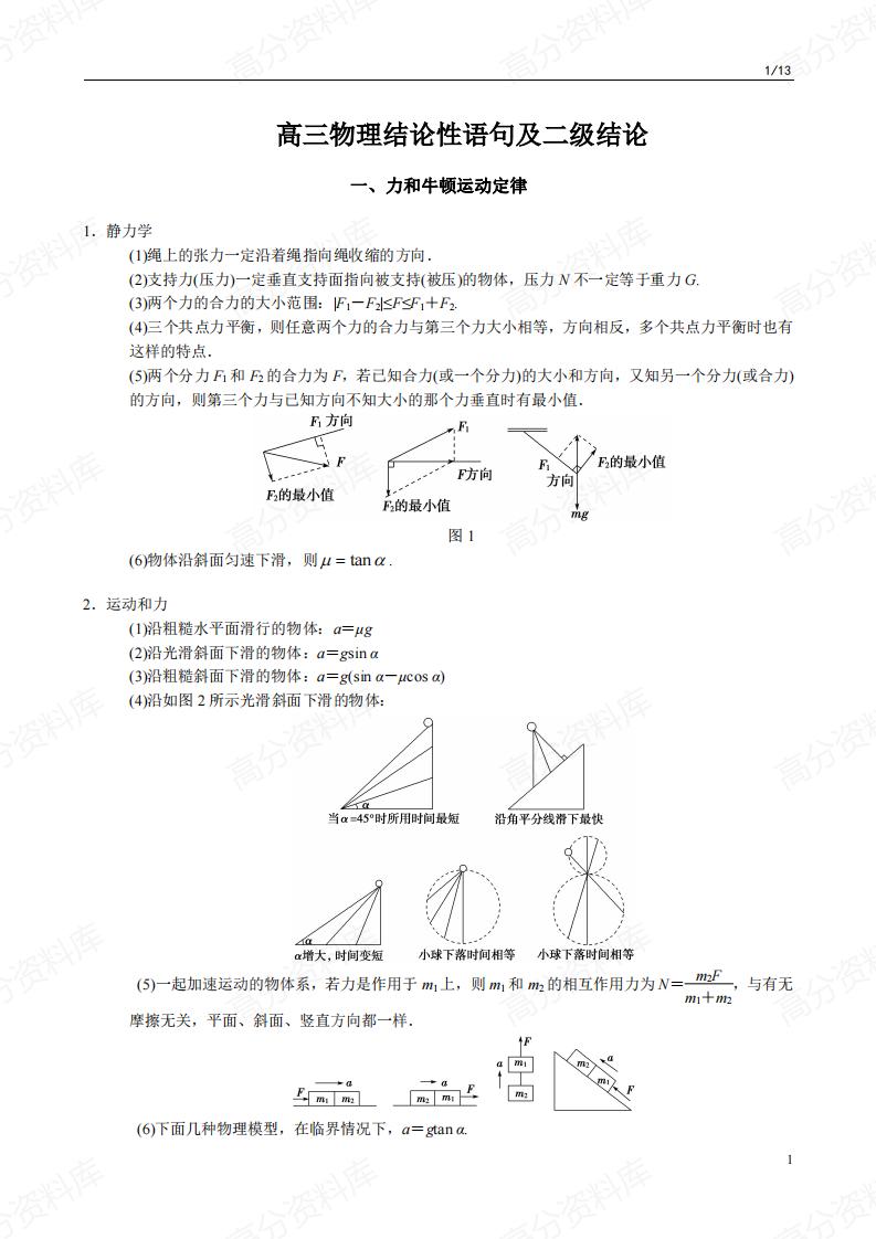 高中物理-高三结论性语句及二级结论-言心吖资料库