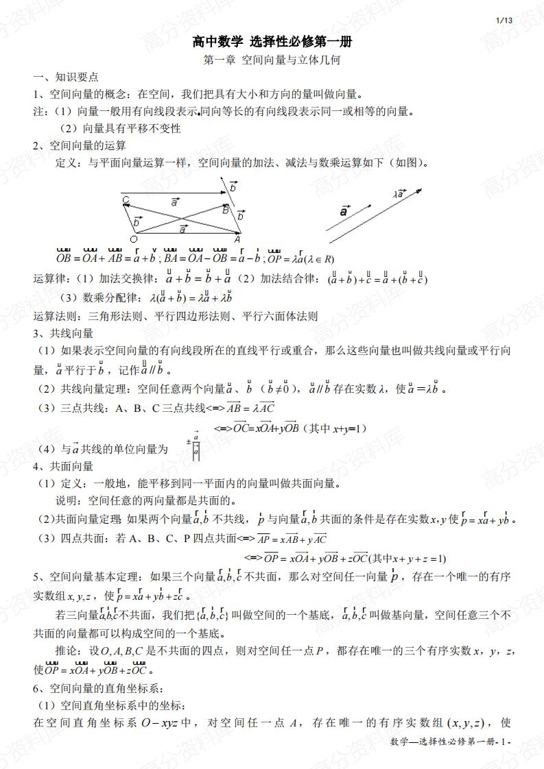高中数学-人教A版数学选择性必修一知识点-言心吖资料库