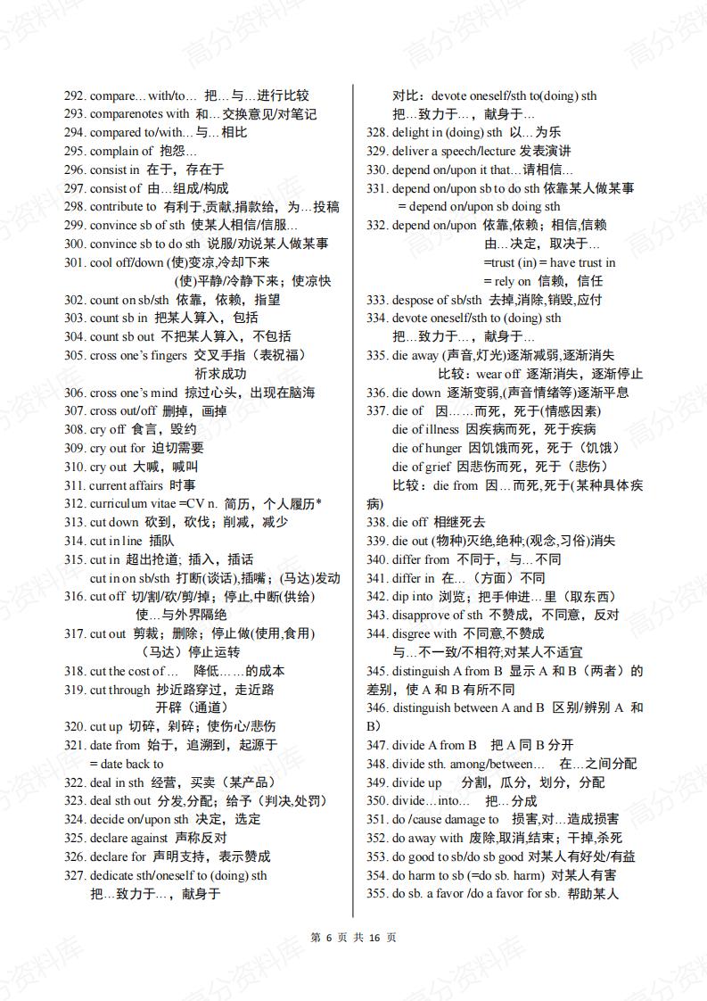高中英语-新课标高中教材全部短语汇总（按字母顺序排列）插图高中英语5