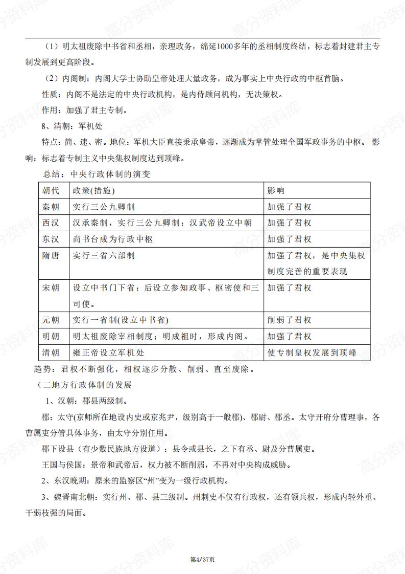 高中历史-部编人教版高二历史选择性必修1国家制度与社会治理知识点归纳总结插图高中历史3