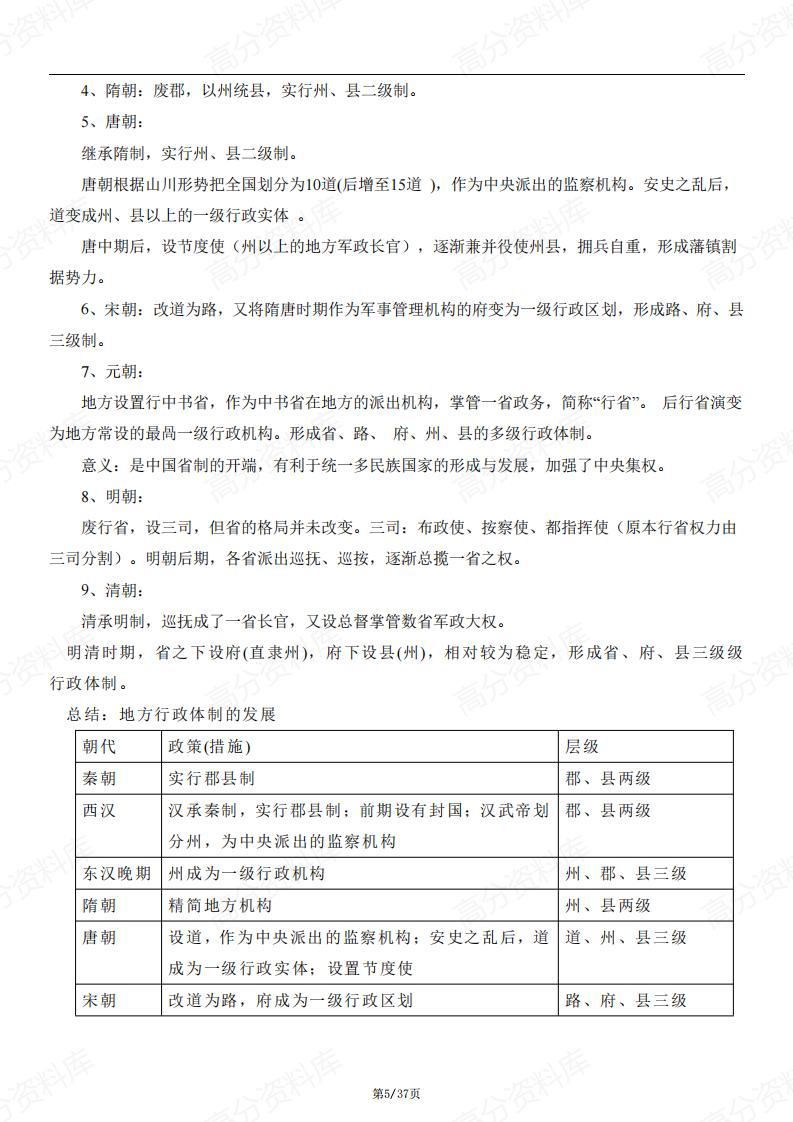 高中历史-部编人教版高二历史选择性必修1国家制度与社会治理知识点归纳总结插图高中历史4