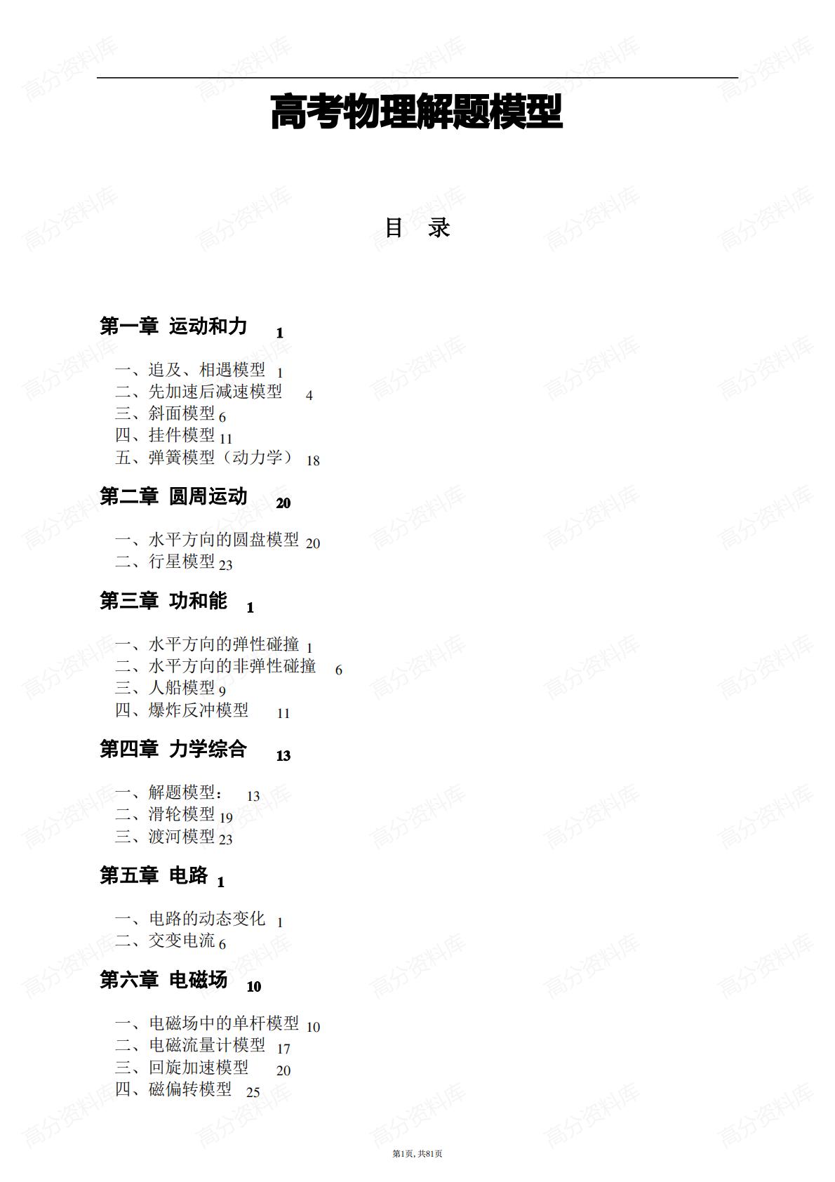 高中物理-理解题模型-言心吖资料库