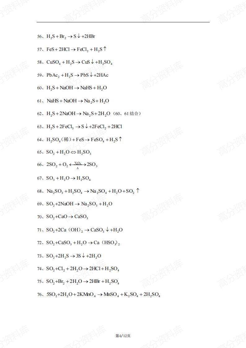 高中化学-高中化学第一册第二册各章节方程式总结插图高中化学3