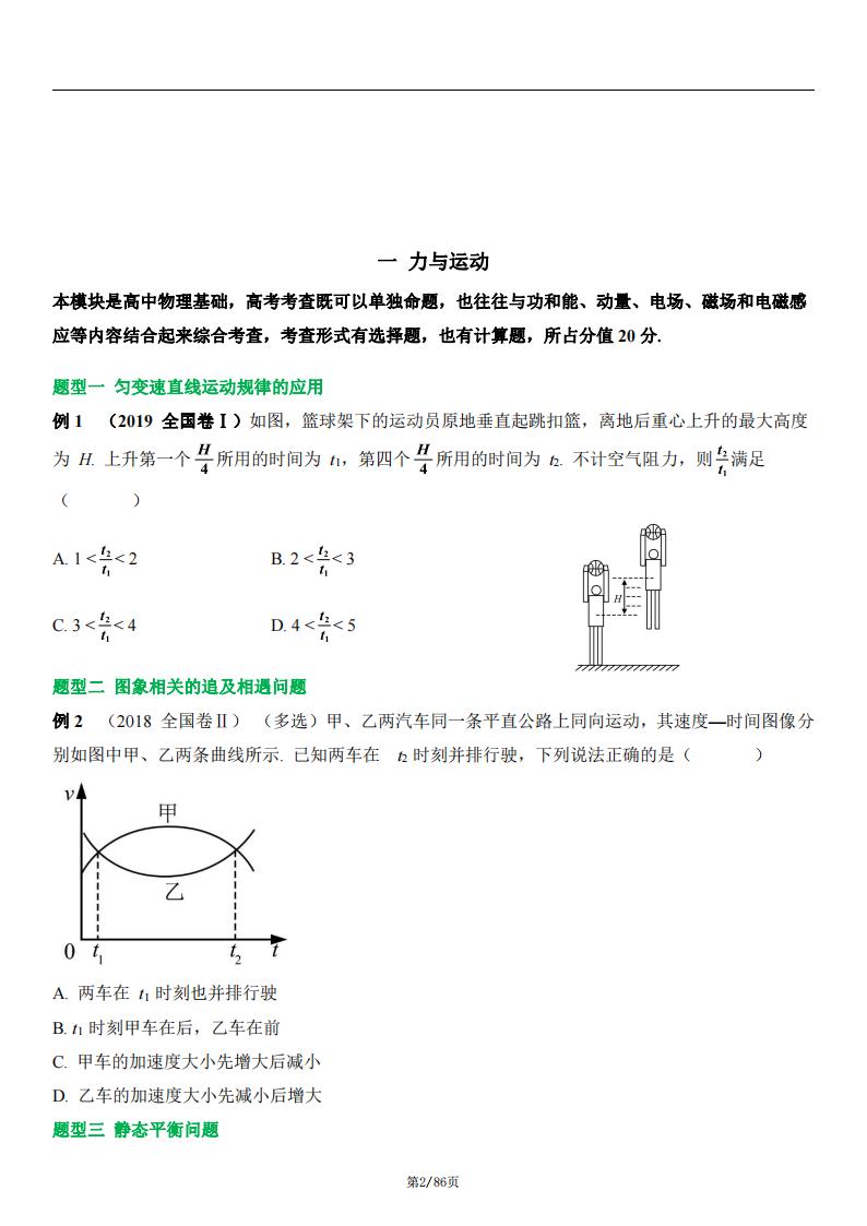 高中物理-高考复习物理常考必考题型总结（共61个题型，82道母题）插图高中物理1