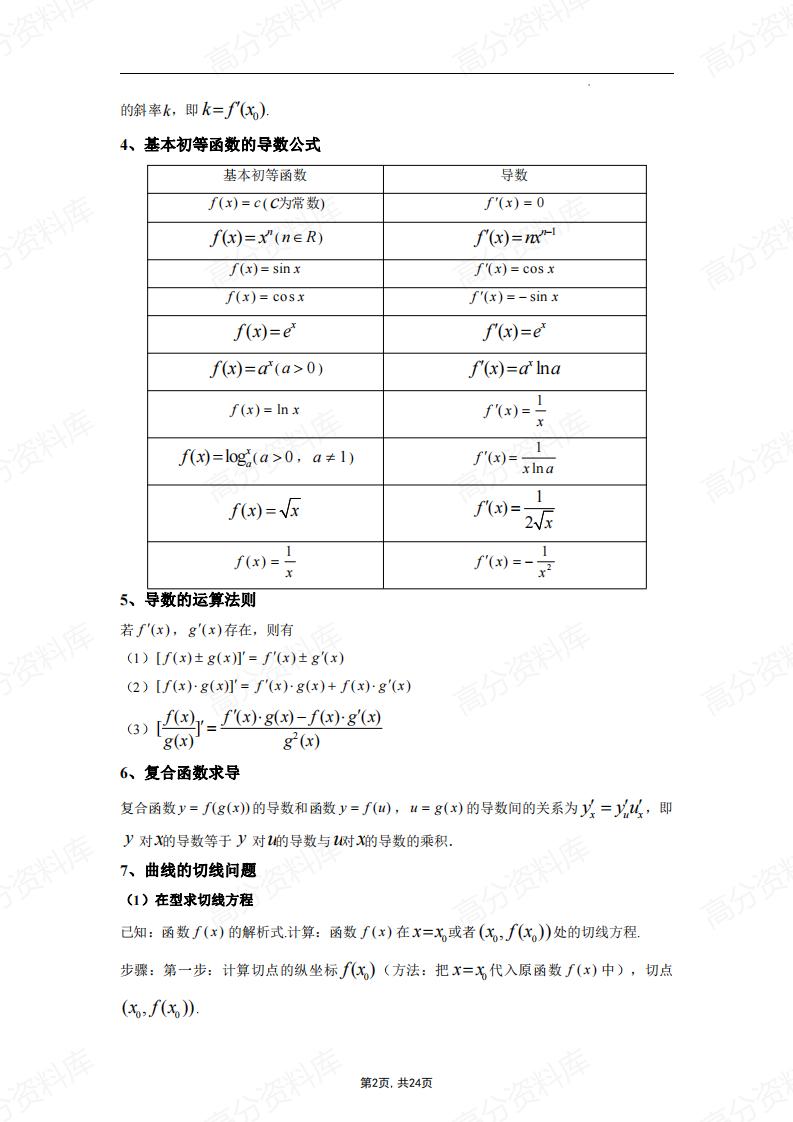 高中数学-导数知识点及考法总结插图高中数学1