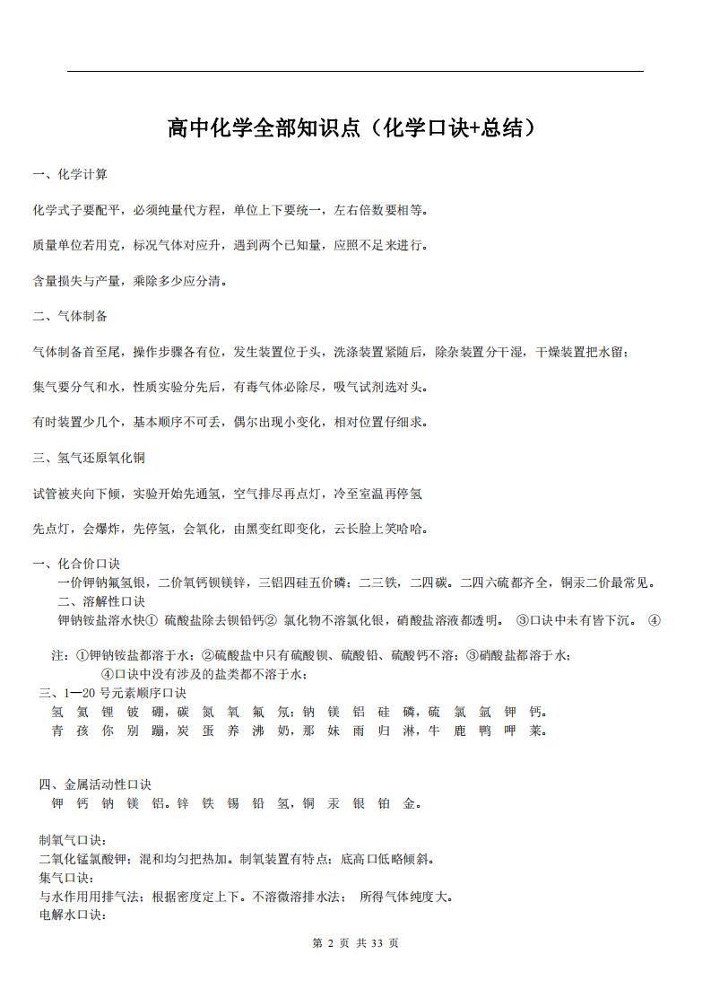 高中化学-全部知识点(化学口诀+总结)-言心吖资料库