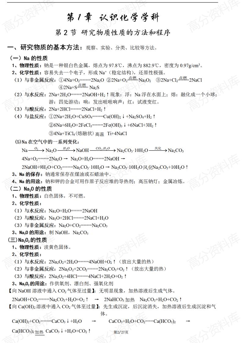高中化学-新教材鲁科版高中化学高一年级化学必修1知识点归纳总结插图高中化学1