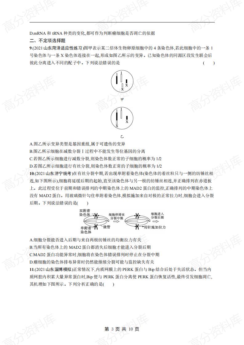 高中生物-高考生物复习《细胞的生命历程》专项练习及答案插图高中生物2