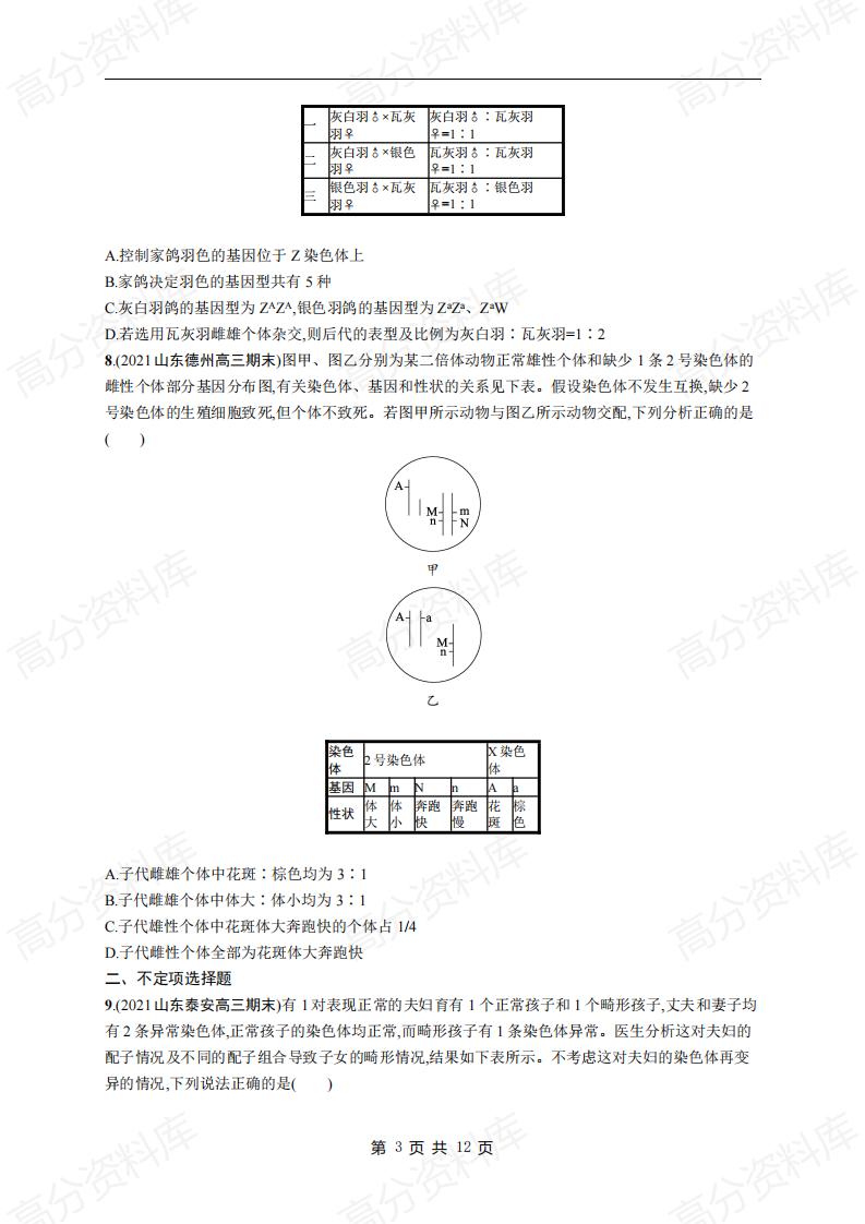 高中生物-高考生物复习《遗传规律与伴性遗传(含人类遗传病)》专项练习及答案插图高中生物2