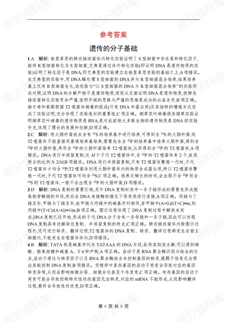 高中生物-高考生物复习《遗传的分子基础》专项练习及答案插图高中生物5