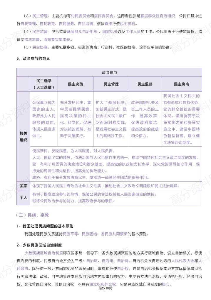 高中政治-人教版新教材高一思想政治必修3政治与法治基础知识手册(部编版)插图高中政治1