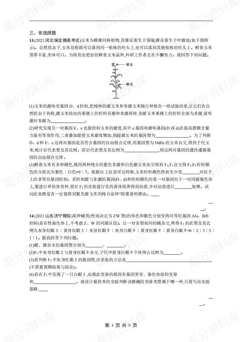 高中生物-高考生物复习《生物变异、育种与进化》专项练习及答案插图高中生物3